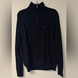 Tommy Hilfiger Black Zip Up Sweater Classic Design